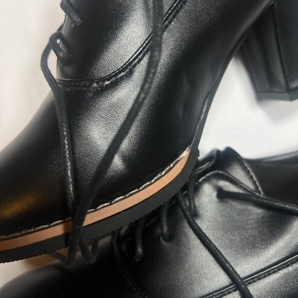 Black Lace-Up Chunky Heel Oxford Shoes For Women SZ 37 - Picture 5 of 7